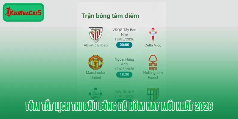 Giao diện bảng lịch thi đấu bóng đá với thông tin giờ bóng lăn